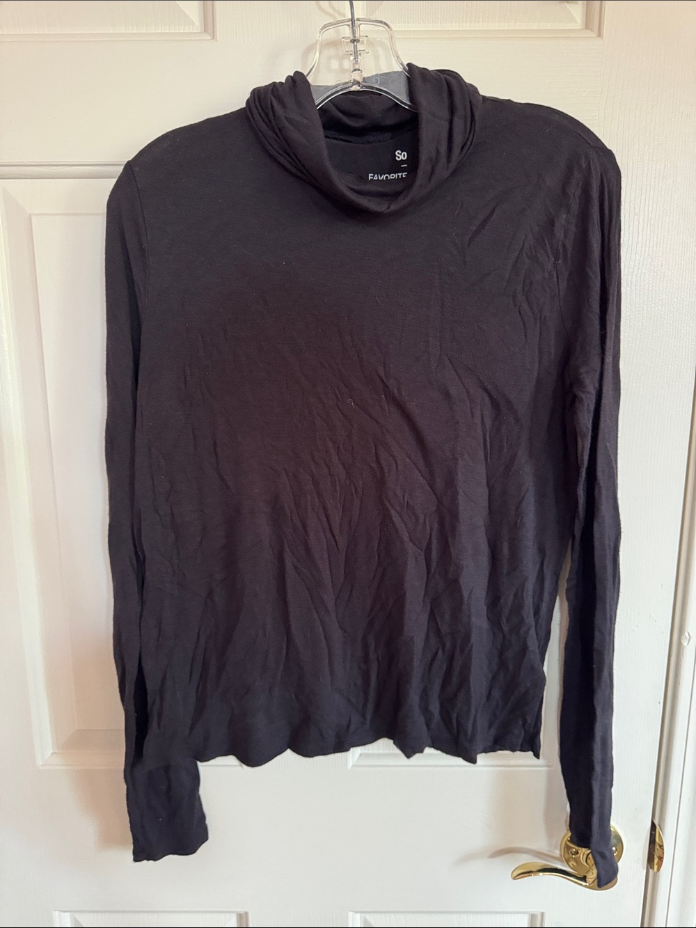 SO Black Long-Sleeve Lightweight Turtleneck Top